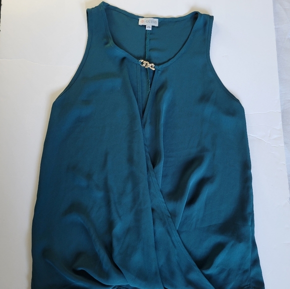 Guess Teal Sleeveless Sheer Blouse. - Picture 3 of 5